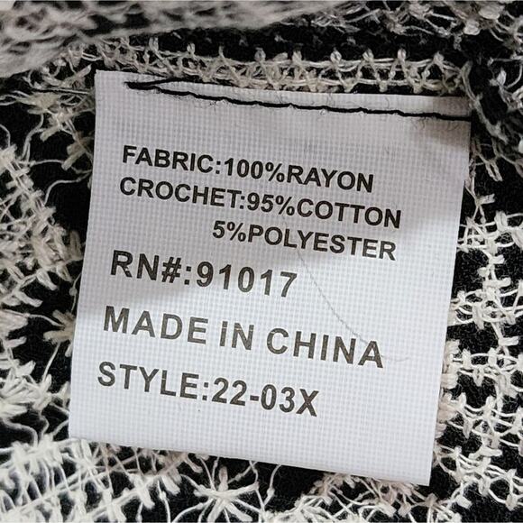 Solitaire Black And Cream Crocheted Lace Kimono Jacket Plus Size 2X New - Picture 5 of 8